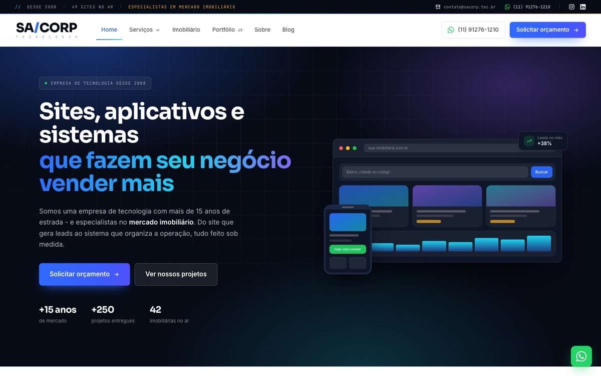 Página inicial da SACORP